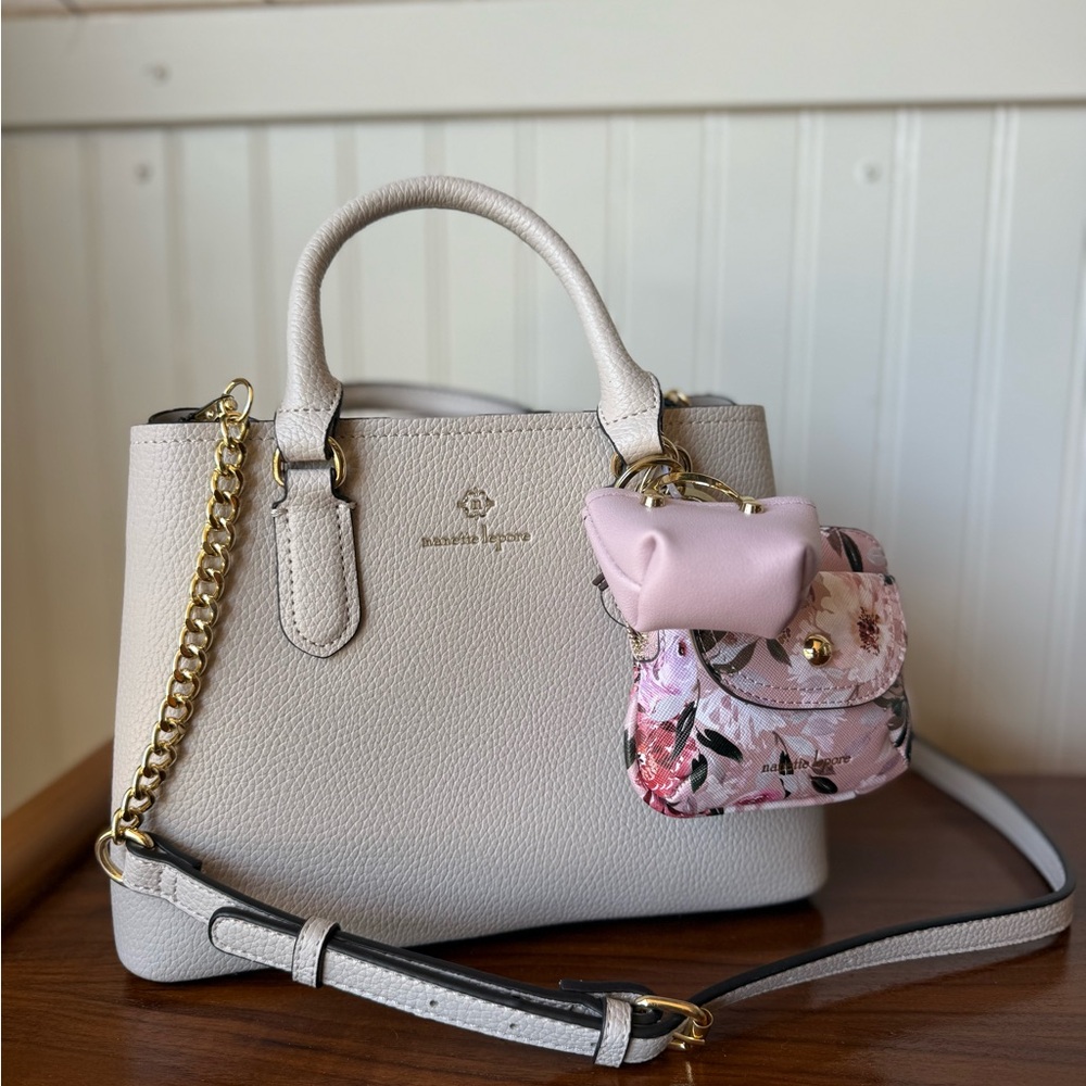 Nanette Lepore Cream / grey crossbody Satchel Purse